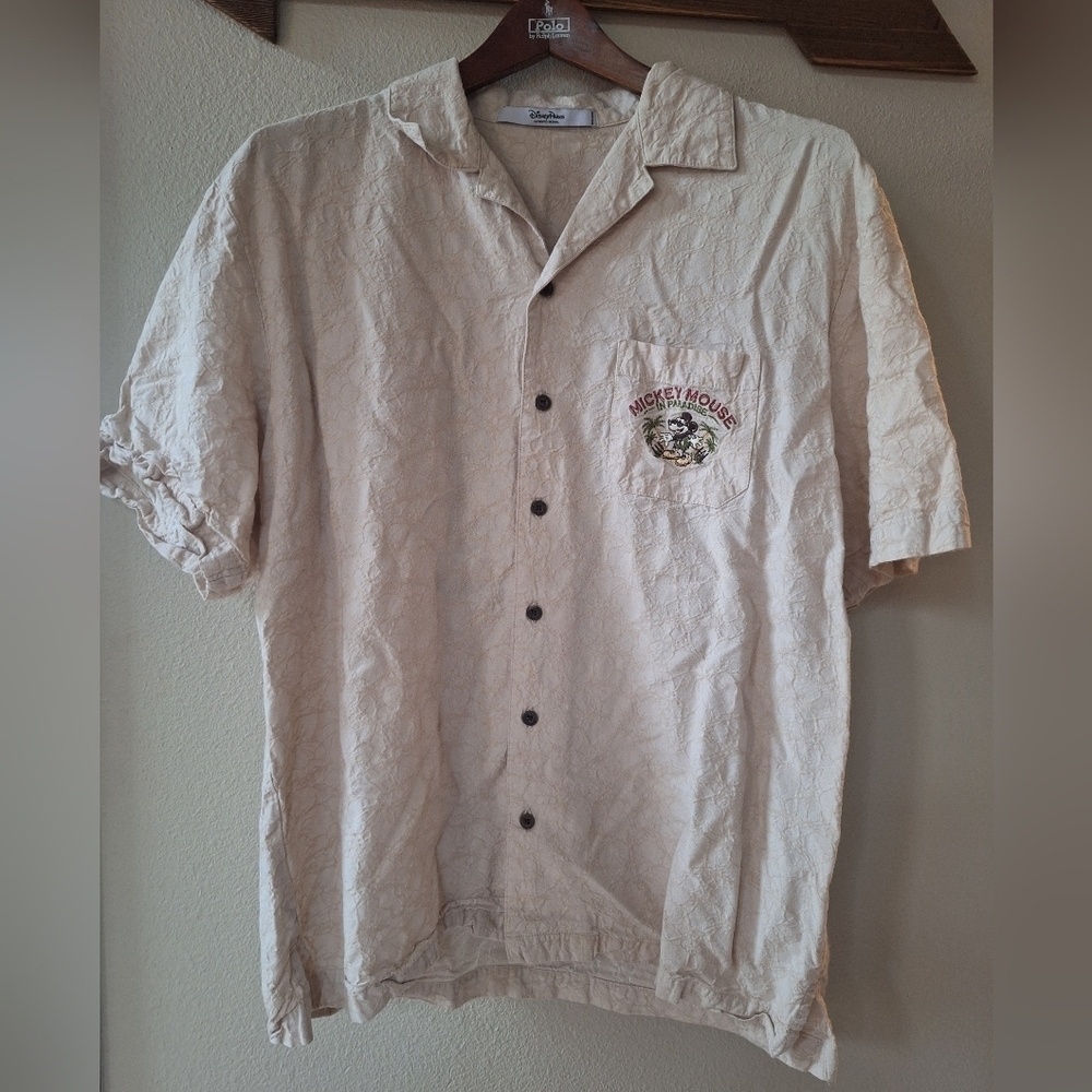 Walt Disney Parks Shirt Mens M Tan Mickey Mouse in Paradise Embroidered